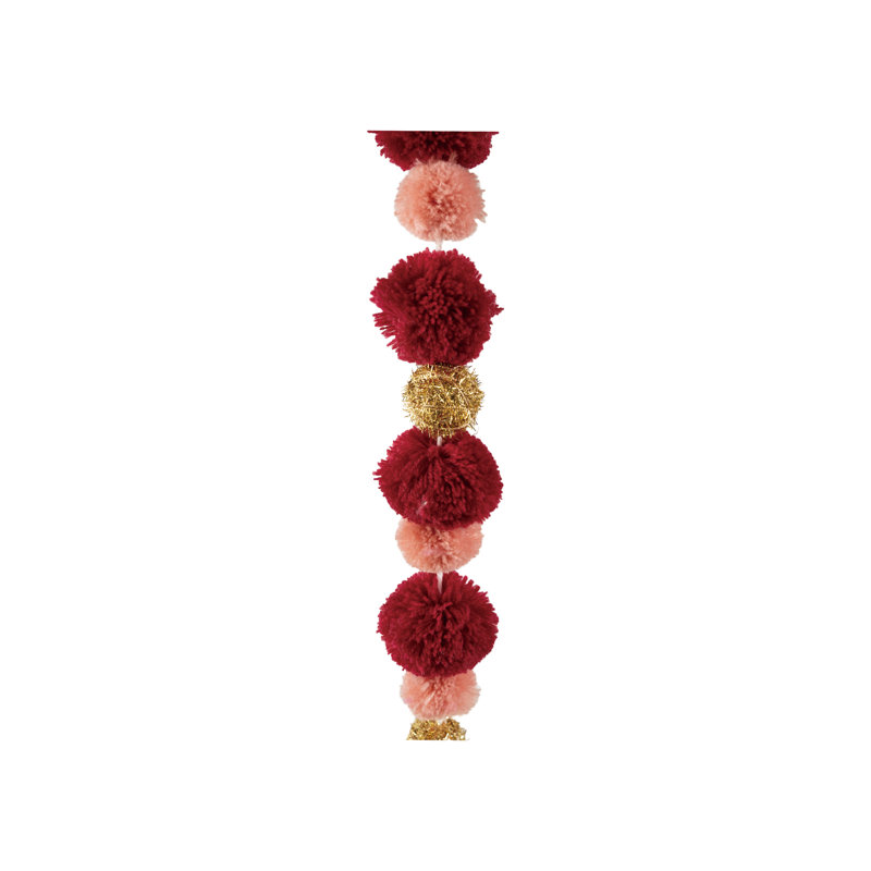 Guirlande bourgogne rose à pompons en polyester