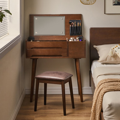 Solid Wood Vanity with Mirror and Seat