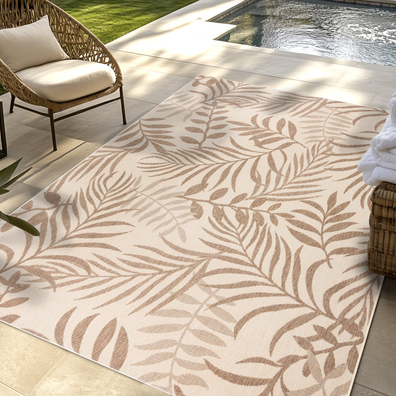 Solterra Tula Sand Beige Tan Cream Casual Bold Botanical Flatweave Polypropylene Indoor/ Outdoor Area Rug