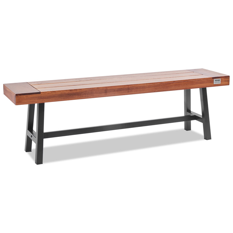 63-Inch Brown Wood and Black Metal Outdoor Bench