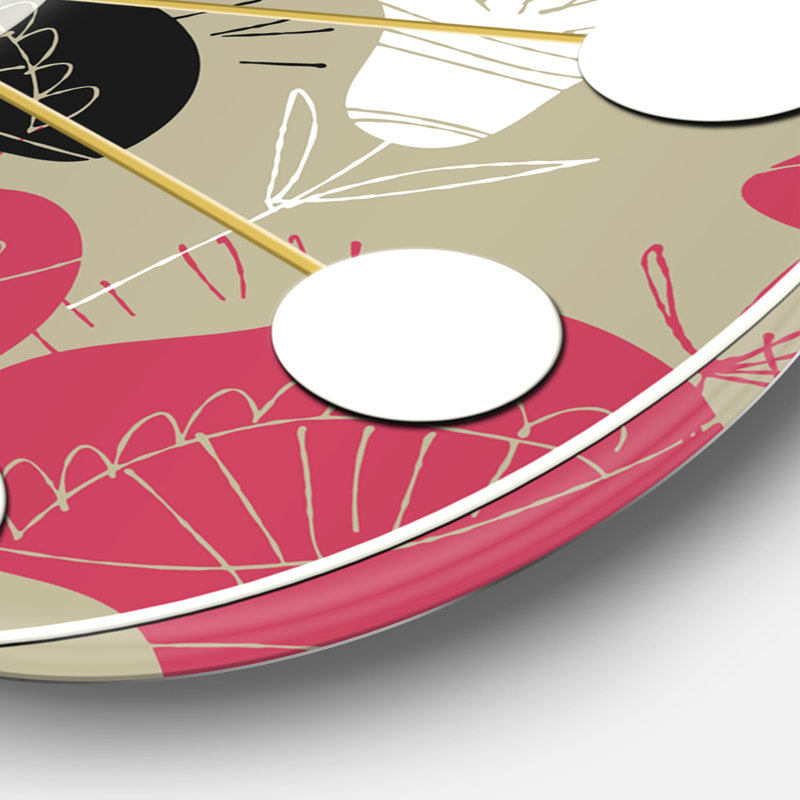 Motif de fleurs populaires - horloge murale moderne Mid-Century, Surdimensionné