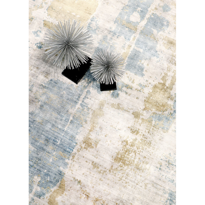 Handmade Hand-Loomed Blue/Gold Rug, Rectangle 6' x 9'