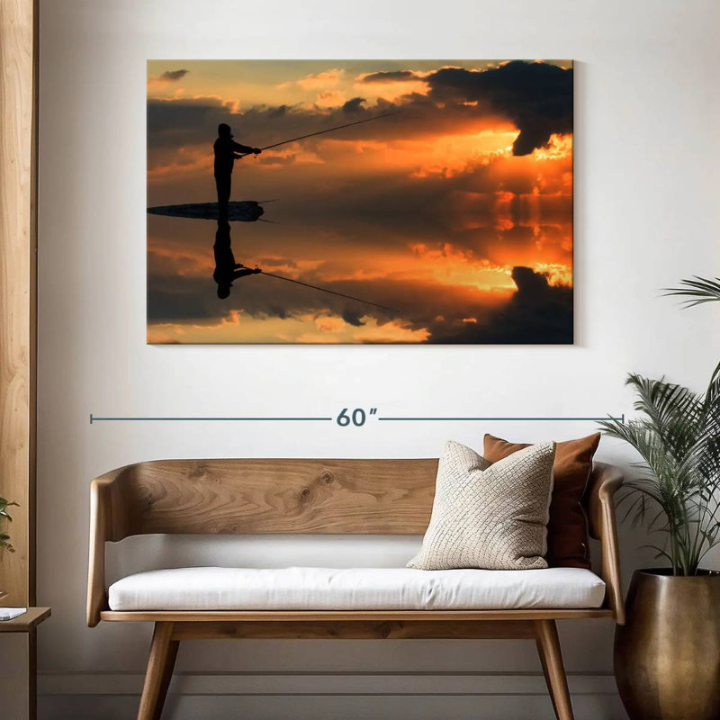 Senne pêche au coucher du soleil, H 32 po x l 48 po