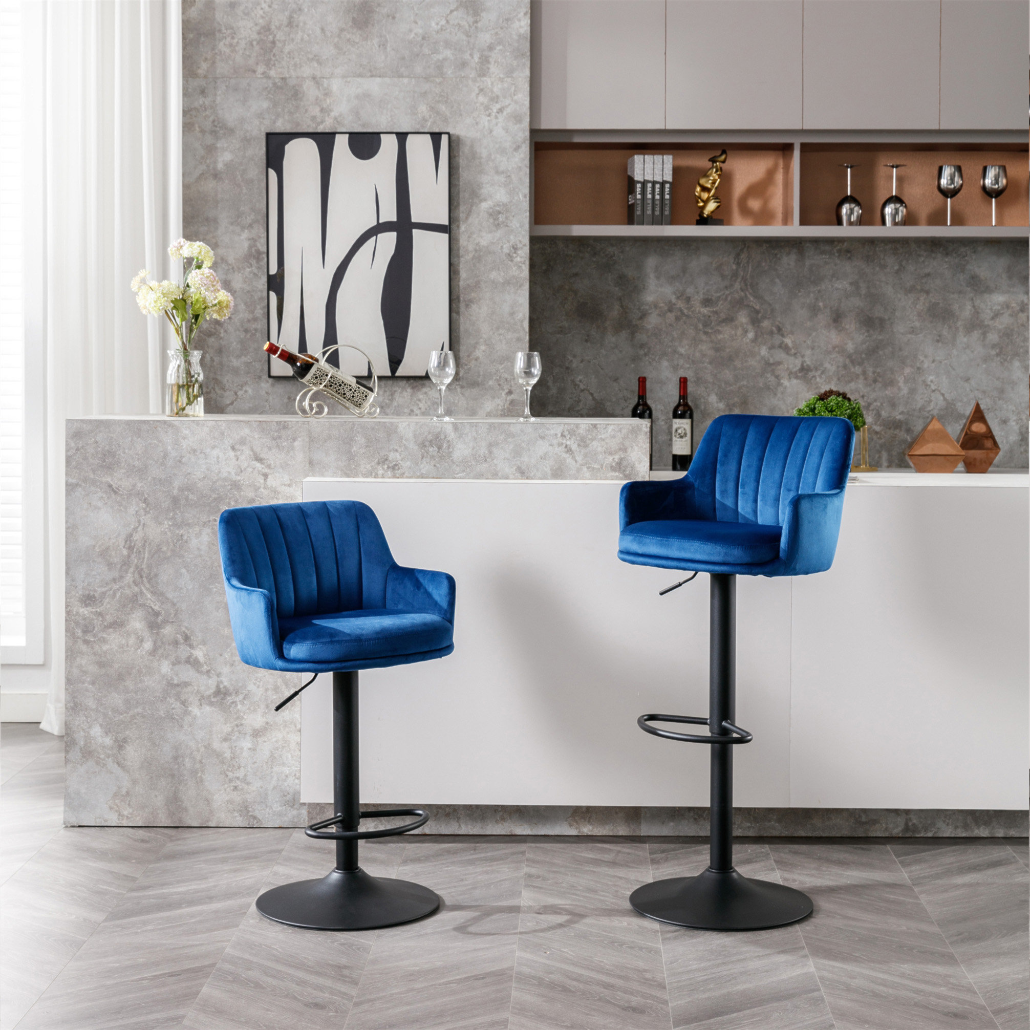 STYLISH Bar Stools Set Of 2 - Adjustable Barstools With Back And ...