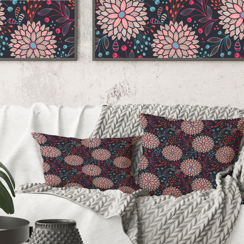 Coussin décoratif à motif floral rose, 16 po x 16 po
