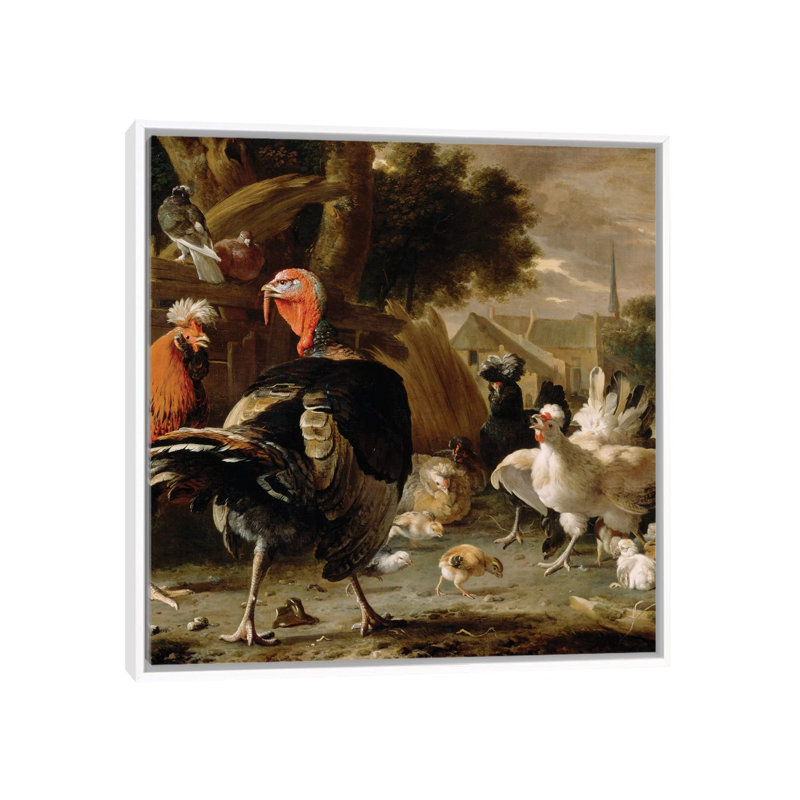 «Poultry Yard, C.1668» par Carl Christian Carlsen - impression d'art graphique, Toile blanche encadrée, Aucun mat