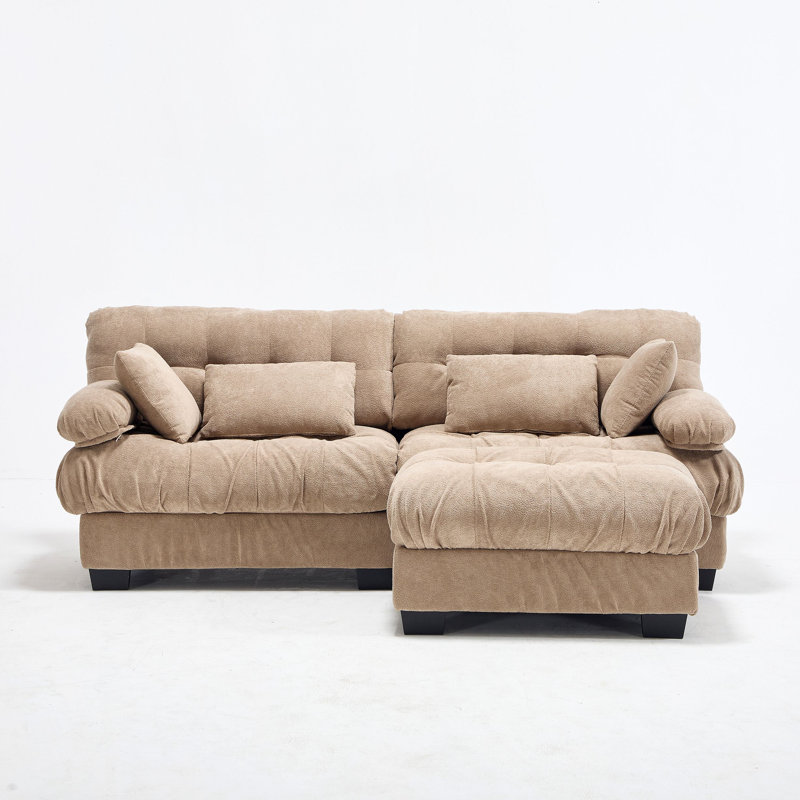 Canapé modulaire avec assise profonde et repose-pieds, Marron clair