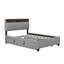 Lit plateforme tapissier double avec tête de lit, lit gigogne simple, 2 tiroirs et un ensemble de prises et ports USB, tissu en lin, gris