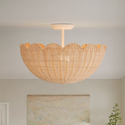 Plafonnier semi-encastré en rotin 2 lumières 2 lumières