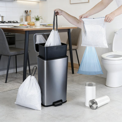 Pre-Separated Drawstring Trash Bags For 8-Gallon Trash Cans, Heavy-Duty Kitchen Garbage Bags With Secure Closure, 2 Rolls 80 Count Wastebasket Liners For Home Office And Multi-Room Use