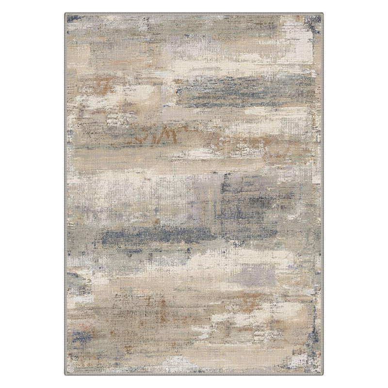 Aura Modern Abstract Machine Washable Brown / Grey / Beige Indoor Area Rug with Non-Slip Backing, Rectangle 8' x 10'