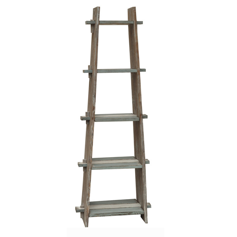 Swiftsure 67 in. Distressed White Washed 5 Shelf Wood Ladder Etagere