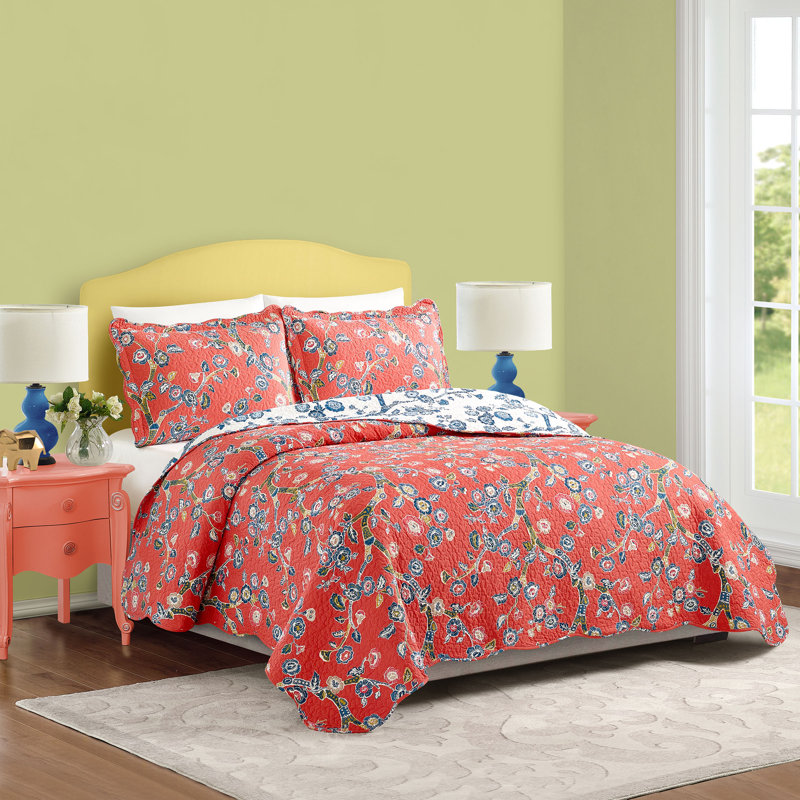 Jaipur Dreams Cotton Twill Floral Quilt, Full/Queen Quilt + 2 Standard Shams