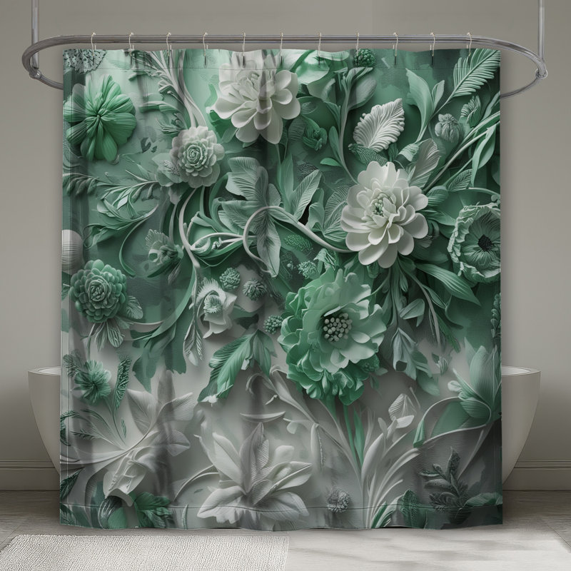 Rideaux de douche à motif floral vert et blanc extra longs, 70in W x 72in H