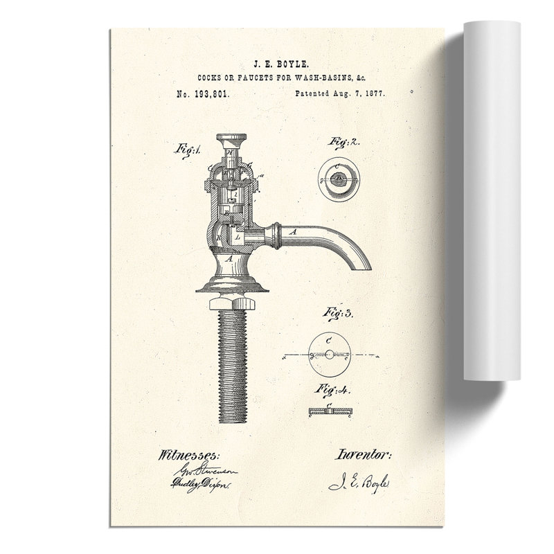 Water Faucet Tap Patent - Frameless Print, 59cm H x 42cm W x 0.1cm D