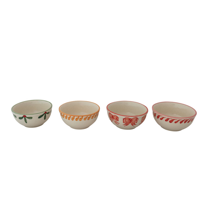 Artisan Stoneware Bowl With Festive Motif Rim\
