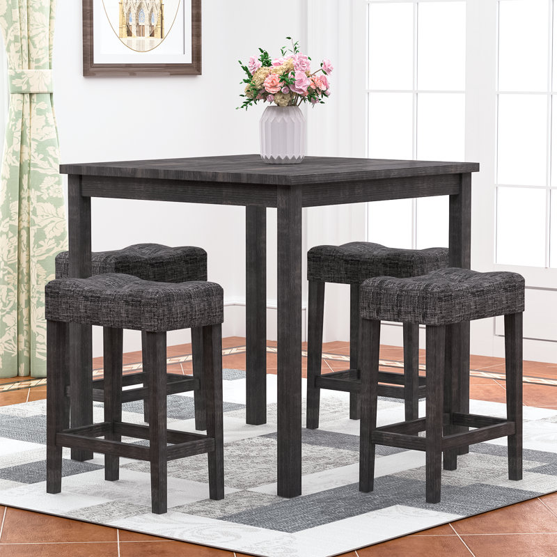 Square 4-Person Counter Height Dining Set, Dark Gray, Dark Gray, Dark Gray