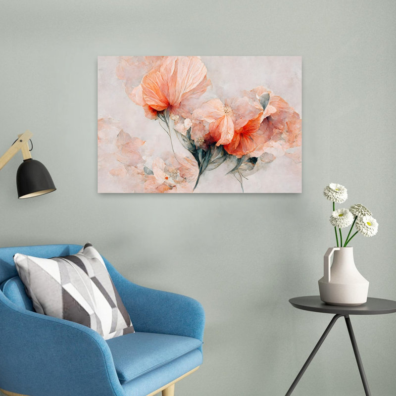 Art contemporain abstrait, délicat, fleur élégante, art naturel, H 16 po x l 24 po