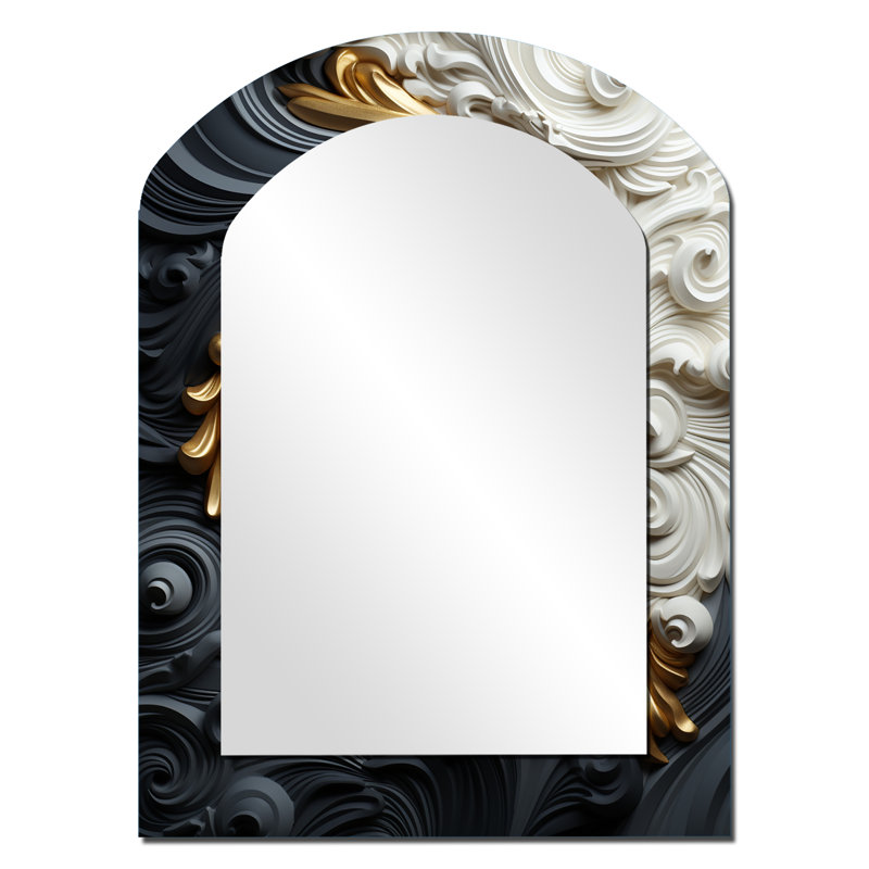 Miroir mural arqué or blanc et or blanc, 34 po x 25 po