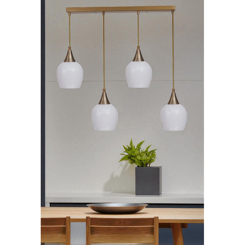 Lustre, Blanc / Doré, Quatre lumières, 4 étages