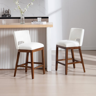 Upholstered Farmhouse Bar Stools, 26" Counter Barstools With Wood Legs For Kitchen Island/Breakfast Bar/Home Pub Set of 2