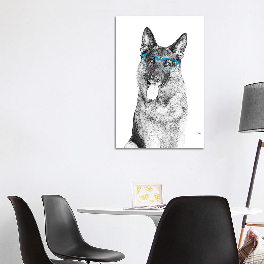 German Shepherd with Blue Glasses by Printable Lisa's Pets - Wrapped Canvas Painting