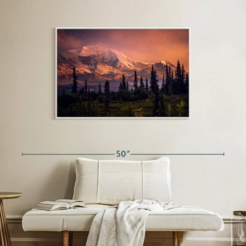 Denali et forêt Denali, Cadre flottant blanc, 40 po x 27 po