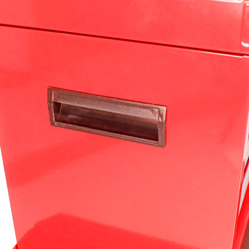 Boîte à outils 5 roulettes avec roulettes verrouillables, plateau amovible et tablette ajustable - commode rouge pour garage