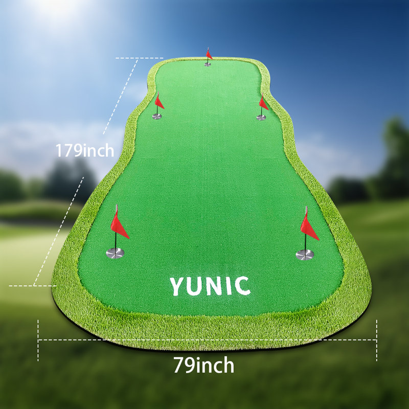 YUNIC 5-Hole Golf Putting Green Mat, Artificial Turf Practice Green for Indoor Outdoor Backyard