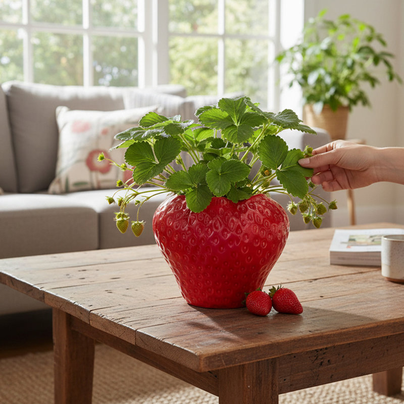 4.9" Strawberry Ceramic Planter