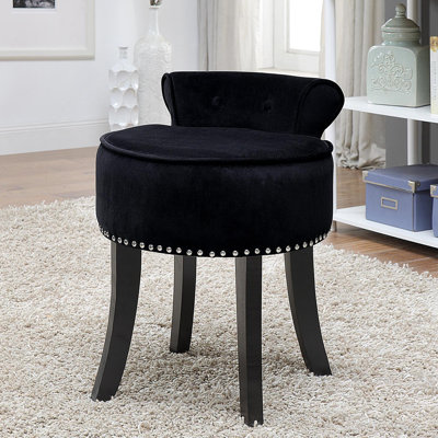 Bardot Linen/Velvet Nailhead Trim Rolled Back Vanity Stool