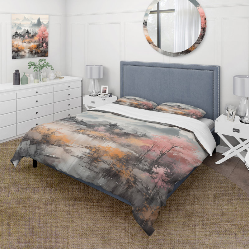 Ensemble de housse de couette en microfibre / polyester Golden Whispers Of Japon II Bedding