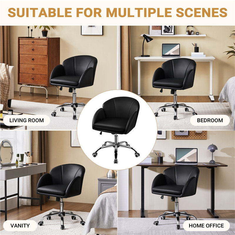 Corson Modern Swivel Rolling Desk Chair for Home Office with Armrests, Black Faux Leather