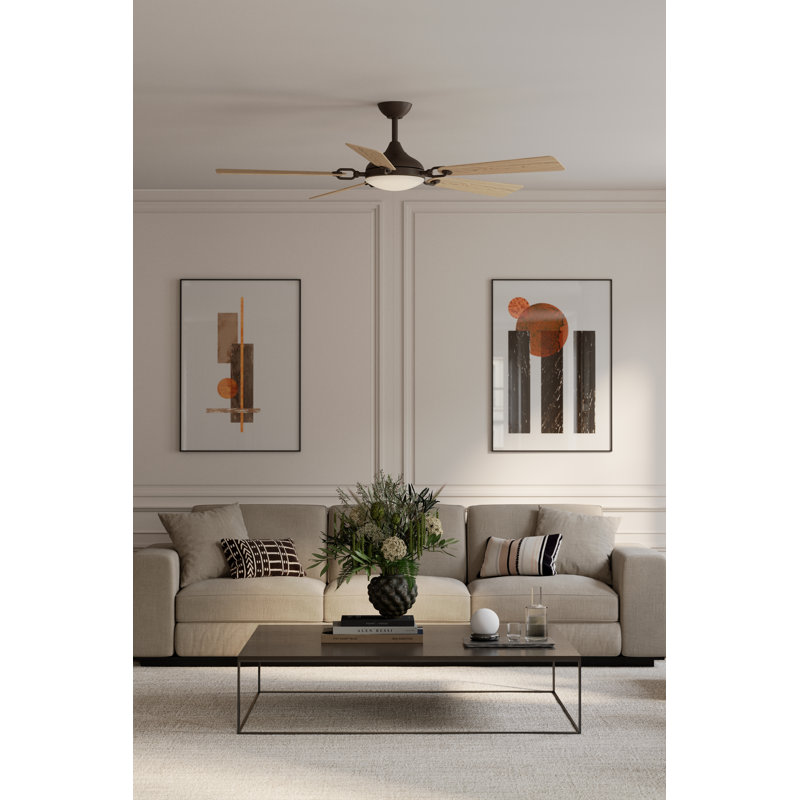 Ventilateur de plafond intelligent à DEL 5CCT Cadena, Chêne blanc, Bronze