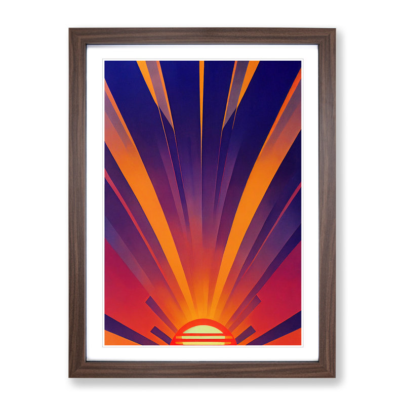 Splendid Art Deco Sunset No.4 - Framed Print, 46cm H x 34cm W x 2cm D, Walnut