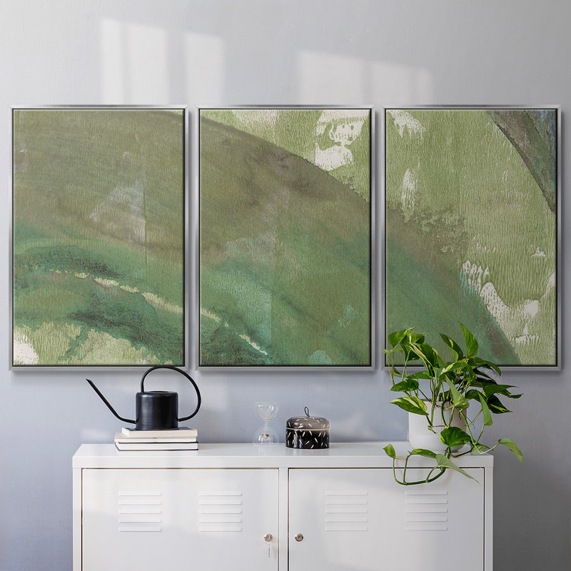 Serene Green II - Toile encadrée multi-pièces, H 40 po x l 78 po x P 2 po, Argent