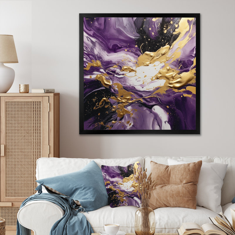 «Mauve et or», impression d'art mural abstrait, H 30 po x l 30 po x P 1 po, Cadre simple noir