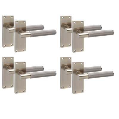 Golden Grace 4 Pair Victorian T-Bar Knurled Door Handle Antique Brushed Brass Finish with Spindle and Screws - 120 x 40mm