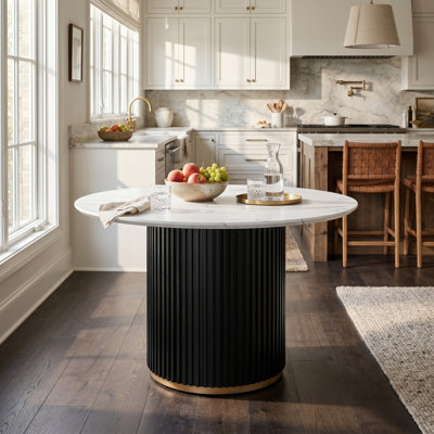 46-inch Round Dining Table With Faux Marble Tabletop And Hard Base