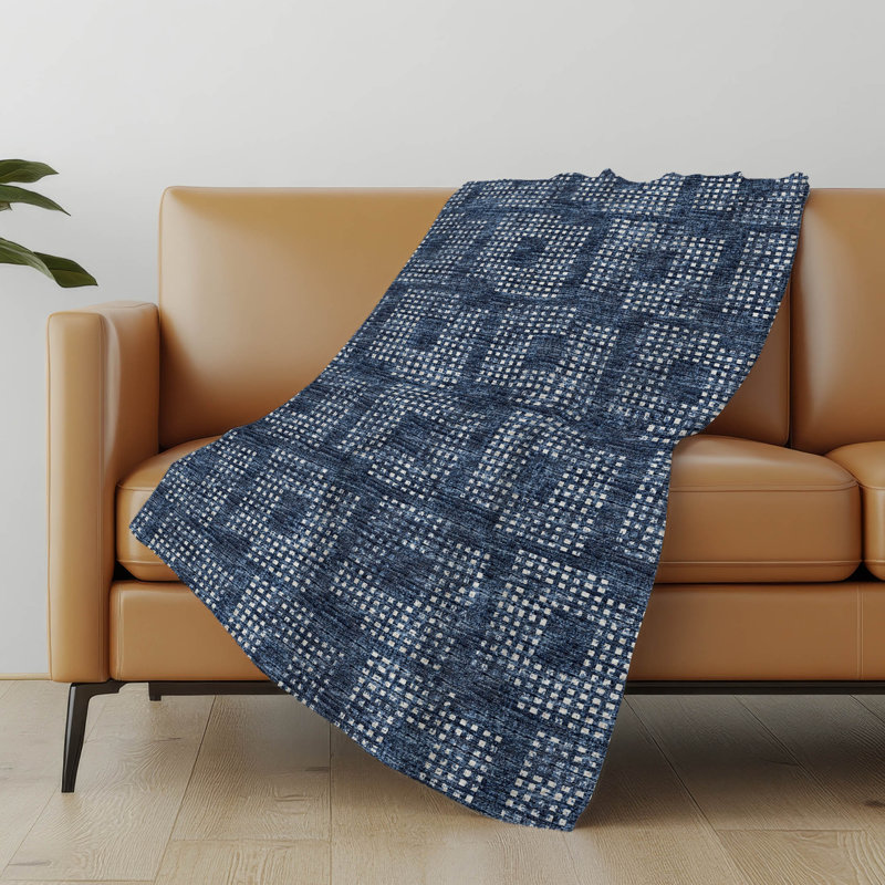 Jeté en sherpa de qualité supérieure lavable à la machine Addison, Bleu géométrique