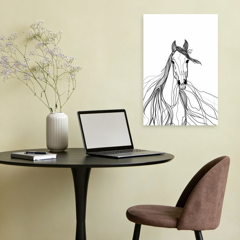 Art mural cheval contemporain à crinière, H 24 po x l 16 po