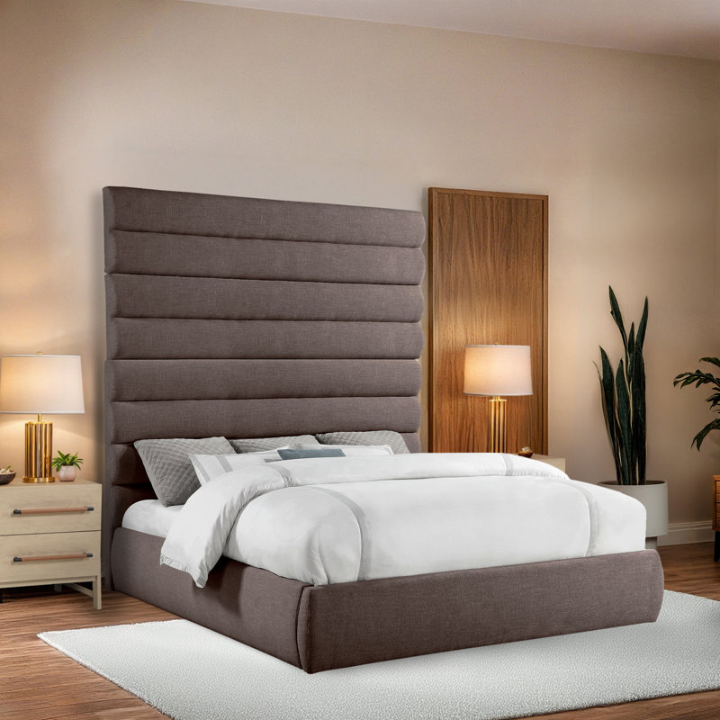 Lit en tissu Adam, Très grand, Tissu texturé en lin brun