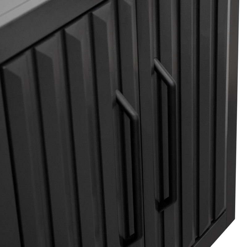 Buffet / armoire à deux portes en bois massif de 32 pouces Poularies, aucun assemblage requis, Black
