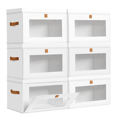 Collapsible Fabric Storage Bins With Lids & Clear PVC Windows - 6 Pack Large Closet Organizer With Front Opening And Handles For Shelves, Under Bed, And Home Organization
