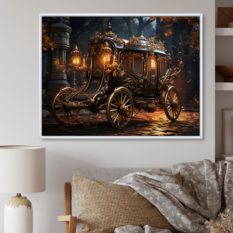 «Old American Cart II», art mural rétro, Cadre flottant doré, H 24 po x l 32 po x P 1 po