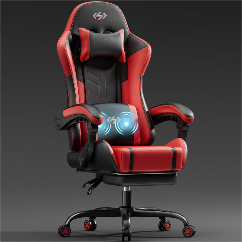 Metro Lane Adjustable Reclining Ergonomic Faux Leather Swiveling PC & Racing Game Chair with Footrest, Black/Red