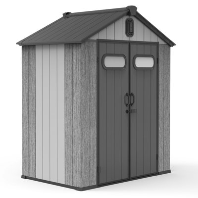 Gray Outdoor Tool Shed With Transparent Windows, Roof & Reinforced Structure - Secure And Spacious For Garden Tools Resin Lockable Double Doors Air Ventilation Keep Your Items Dry