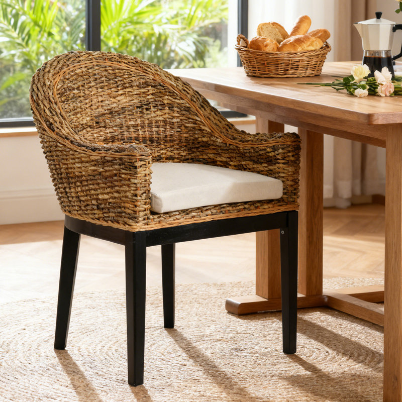 Natural Rattan Upholstered Wood Frame Accent Chair