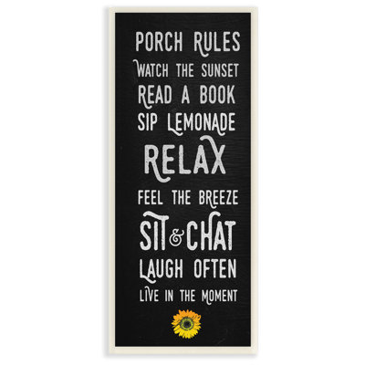 «Porch Rules Modern Sunflower Live in the Moment» par Daphne Polselli, reproduction d'art textuel