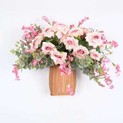 Arrangement floral de fleurs artificielles de ferme sauvage avec panier pour porte d'entrée murale